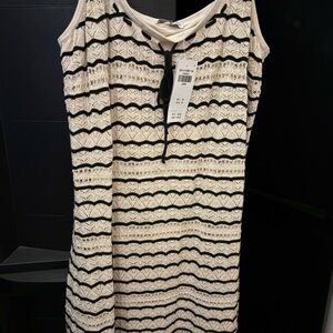 Cute Hollister Black and Cream Striped Dress L